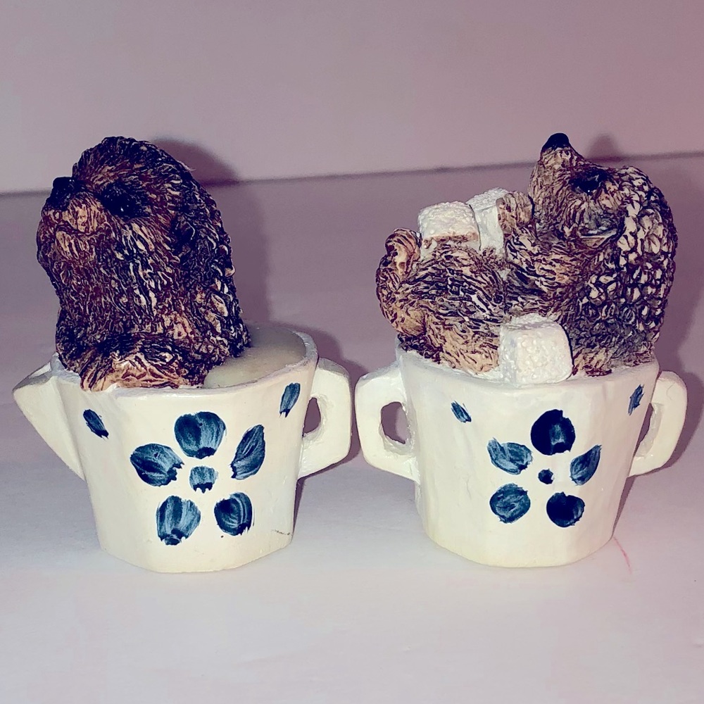 Vtg Stone Critter Littles, Set/2 Cream & Sugar Hedgehogs
